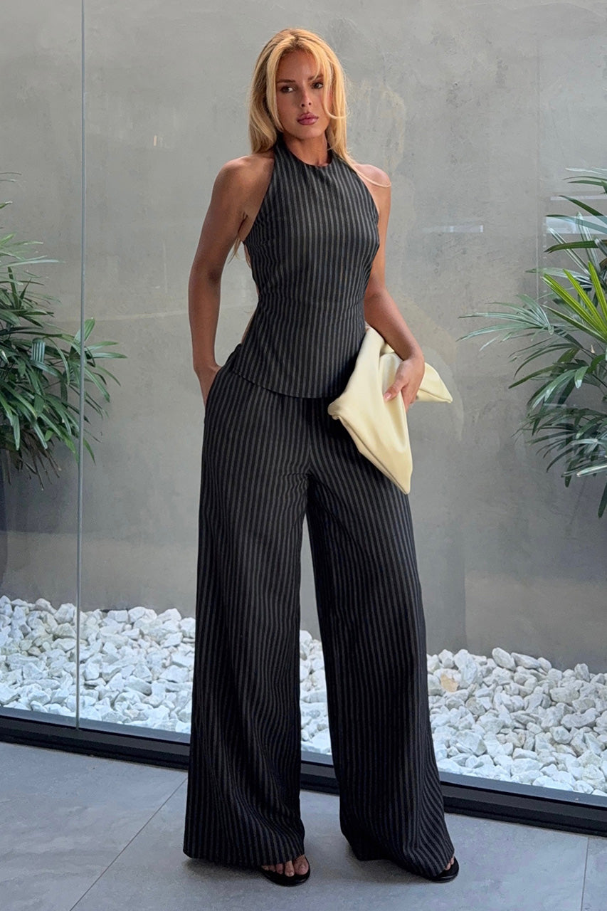 HEATHER TOP - BLACK PINSTRIPE