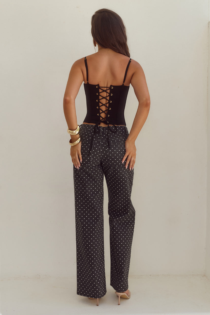 ZAVIER STRAIGHT LEG JEANS - BLACK/WHITE POLKA
