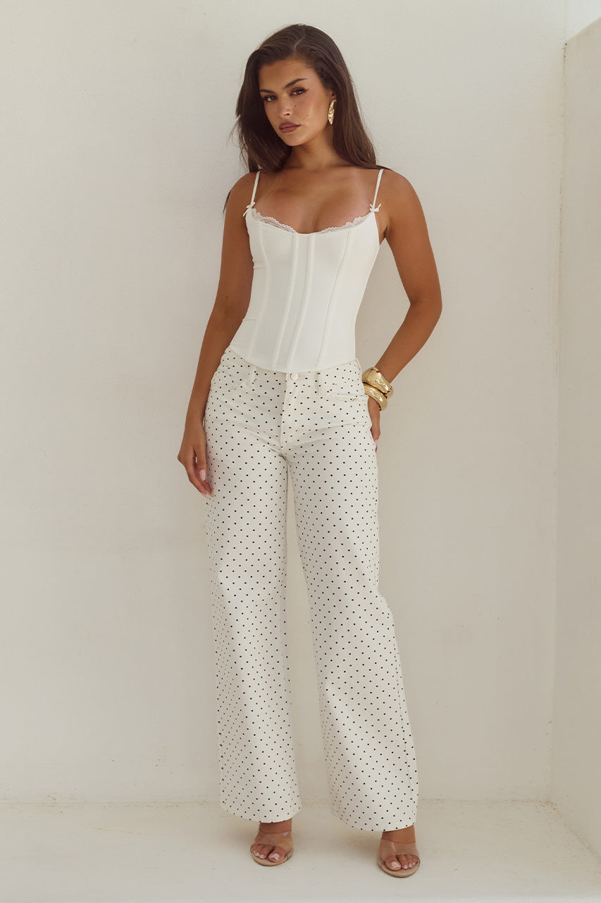 ZAVIER STRAIGHT LEG JEANS - WHITE/BLACK POLKA XXL - VALERIELACETRIMBUSTIER-WHITEXZAVIERSTRAIGHTLEGJEANS-WHITEBLACKPOLKA