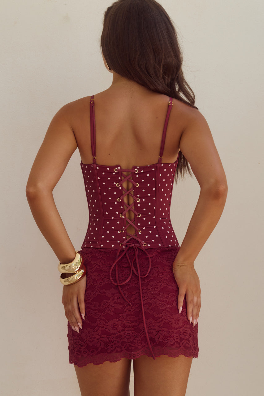 VALERIE LACE MINI SKIRT - WINE
