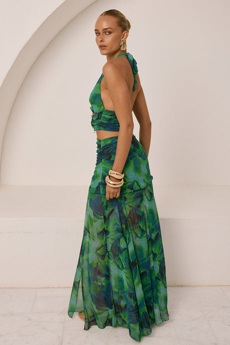 VALLETTA HANDKERCHIEF MAXI SKIRT - CALISTA GREEN