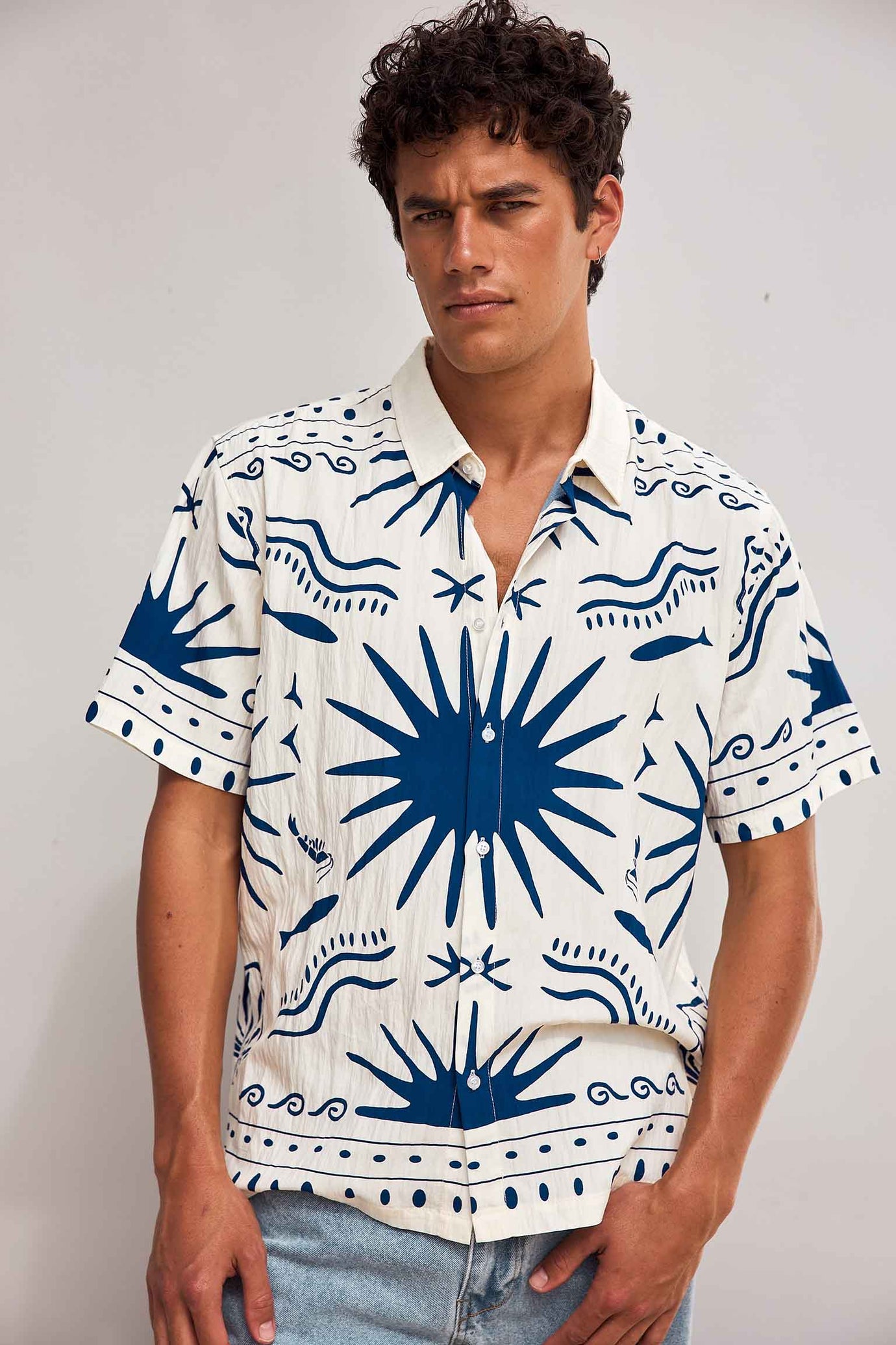 VAL SHORT SLEEVE SHIRT - LEMON/COBALT BLUE