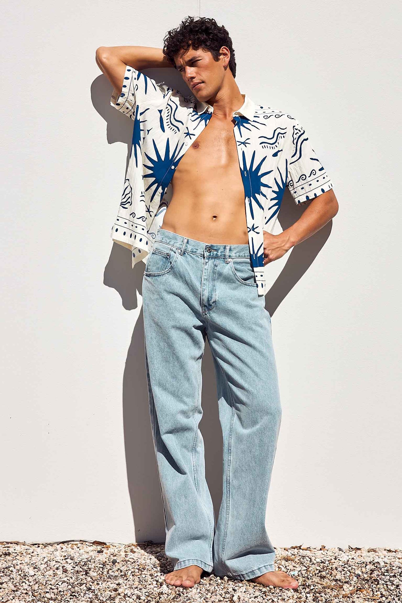 VAL SHORT SLEEVE SHIRT - LEMON/COBALT BLUE