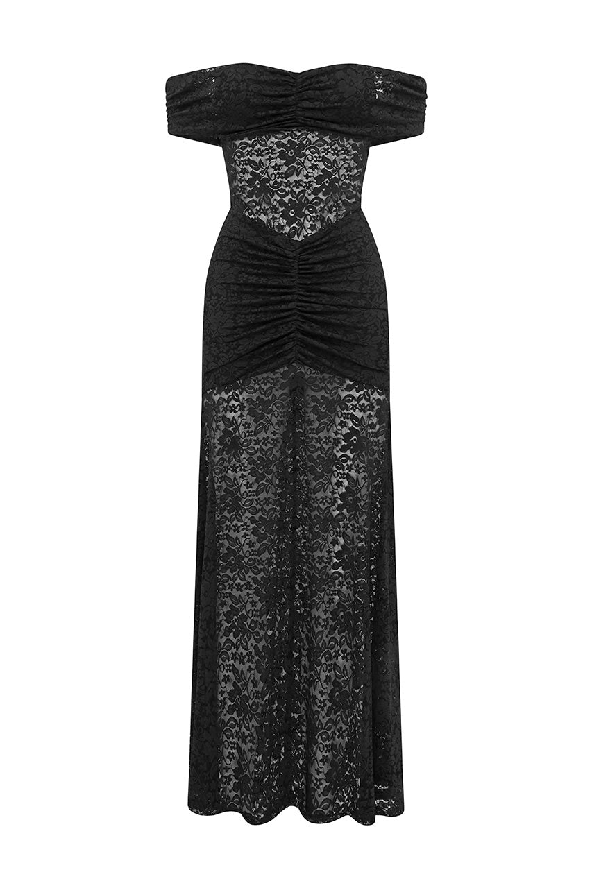 VANEYA OFF SHOULDER LACE MAXI DRESS - BLACK - VANEYAOFFSHOULDERLACEMAXIDRESSBLACK