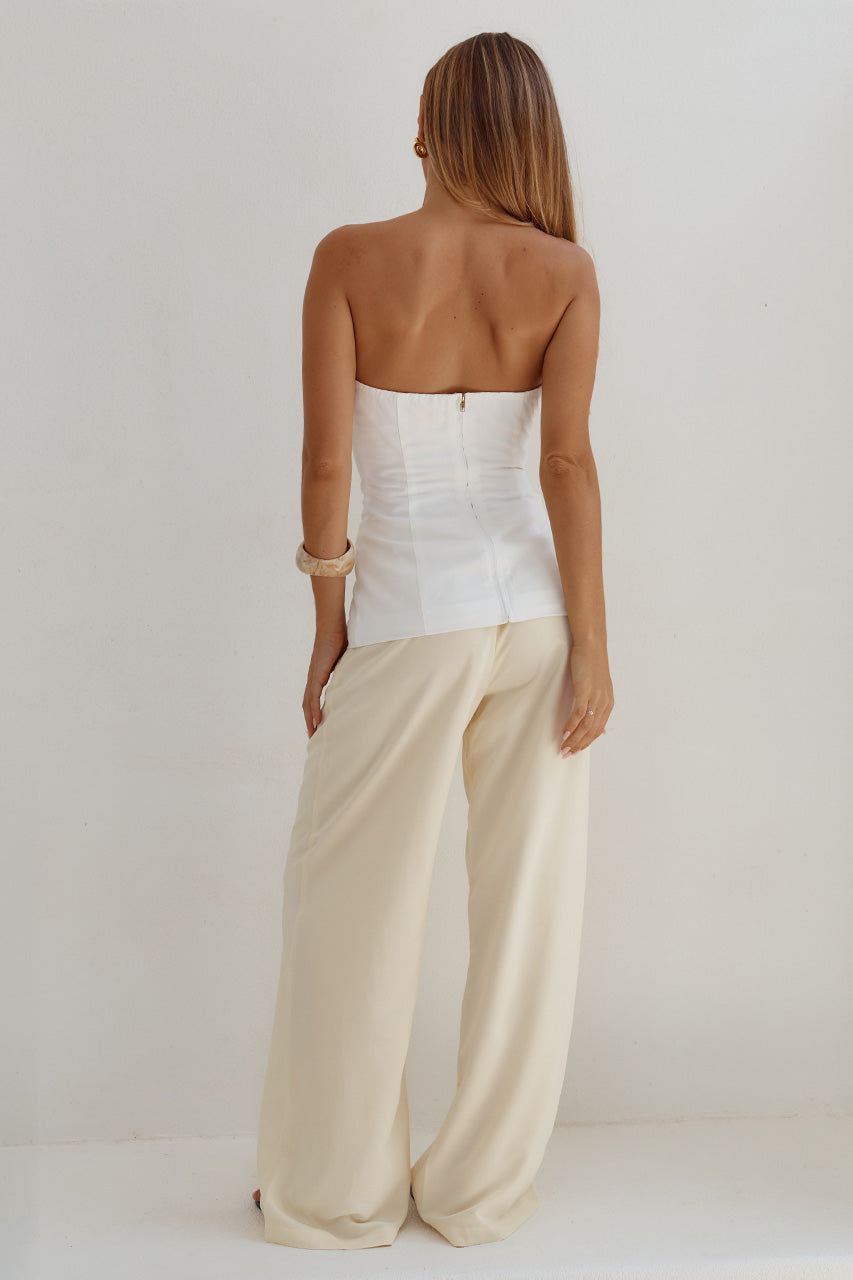 VIVIANA STRAPLESS FLARE TOP - WHITE - VIVIANASTRAPLESSFLARETOP-WHITEXYARAELASTICATEDWIDELEGPANT-BUTTER-08