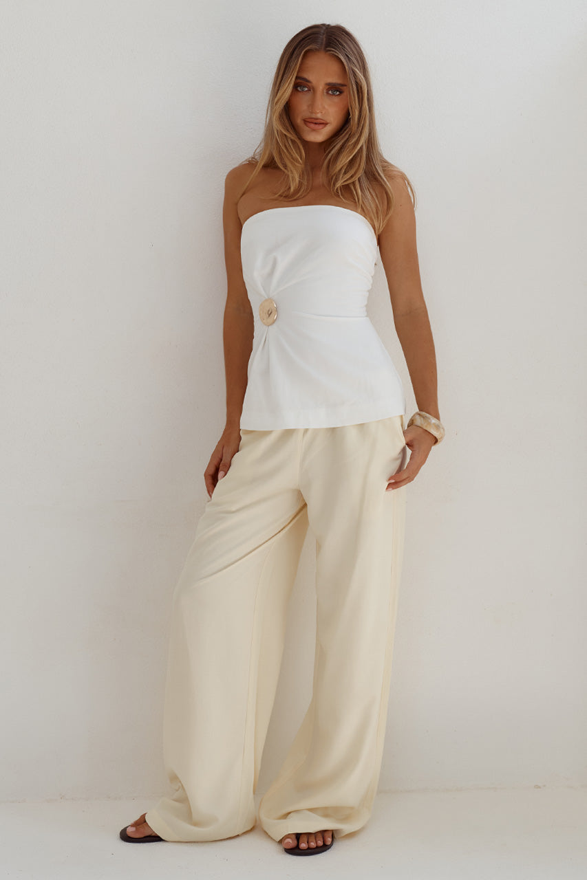 VIVIANA STRAPLESS FLARE TOP - WHITE - VIVIANASTRAPLESSFLARETOP-WHITEXYARAELASTICATEDWIDELEGPANT-BUTTER