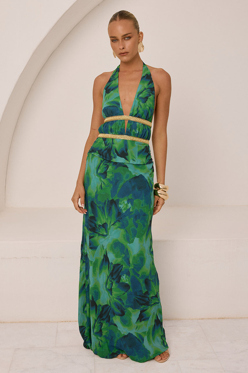 XYLIA HALTER LOW PLUNGE MAXI DRESS - CALISTA GREEN XXL - XYLIAHALTERLOWPLUNGEMAXIDRESS-CALISTAGREEN-1