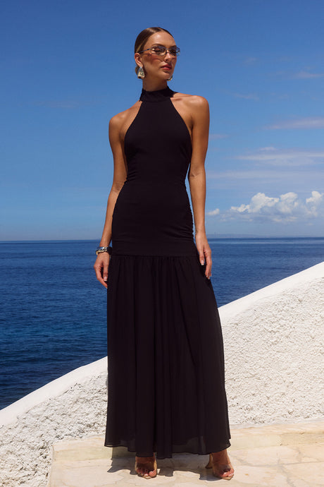 YAZMIN HALTER MAXI DRESS - BLACK