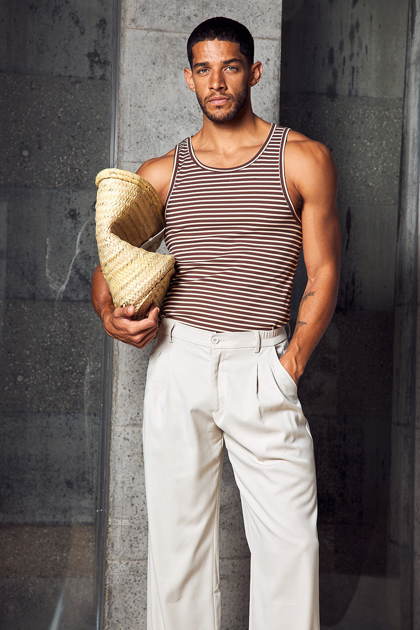 ZAIN RIBBED SINGLET - CHOC STRIPE - ZAINRIBBEDSINGELT-CHOCSTRIPE-1