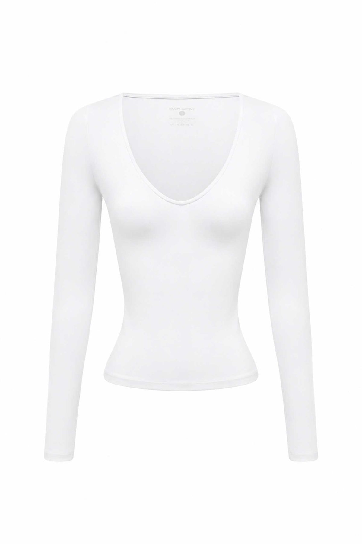 ZELDA LOW V-NECK LONG SLEEVE TOP - WHITE - ZELDALOWV-NECKLONGSLEEVETOP-WHITE