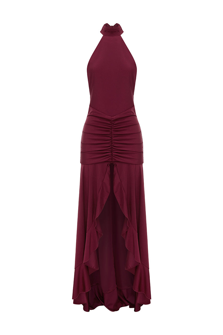 ZELMA HIGH NECK MAXI DRESS - WINE - ZELMAHIGHNECKMAXIDRESS-19