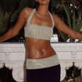 ZIVA SEQUIN HALTER CROP TOP - CHAMPAGNE