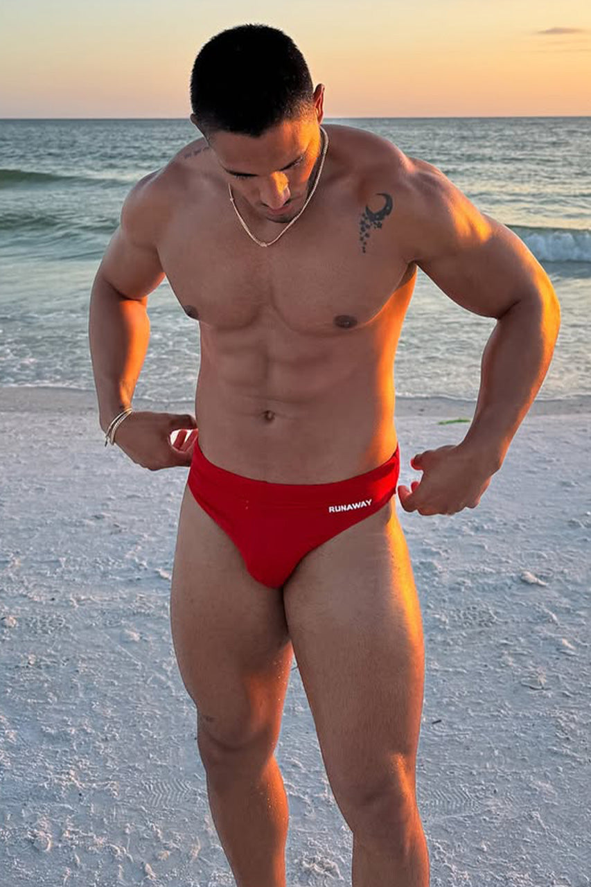 EMILIO PRINTED RACER SWIM BRIEF - RED/RNWY PRINT - ed_cordie_-_EMILIO_RACER_BRIEF_RED