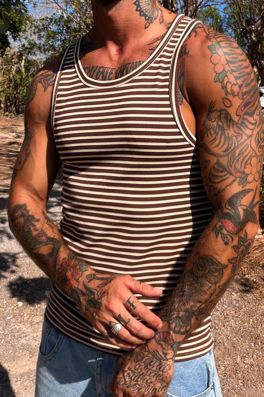 ZAIN RIBBED SINGLET - CHOC STRIPE - guetorafael-ZAINRIBBEDSINGLET