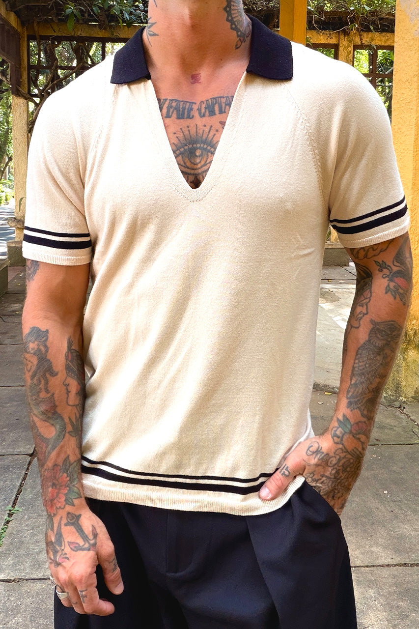 CARSON RAGLAN SLEEVE KNIT TOP  - SAND/BLACK