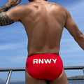 EMILIO PRINTED RACER SWIM BRIEF - RED/RNWY PRINT