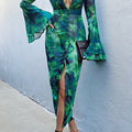 CALISTA FLARE MIDI DRESS - GREEN FLORAL